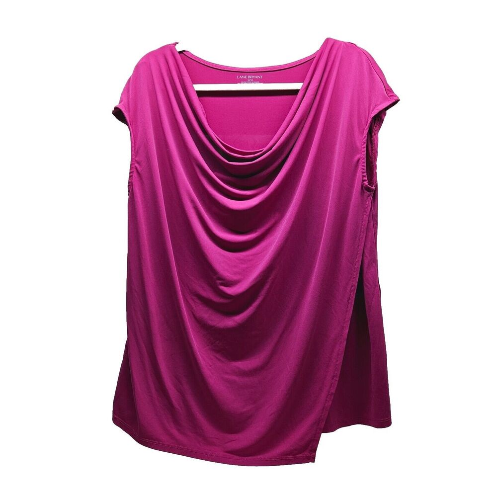 LANE BRYANT Women Fushia Pink Draped Stretch Blouse Size 14/16